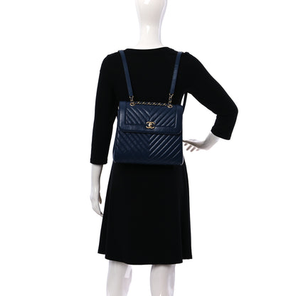 Chanel Aged Calfskin Chevron Quilted Backpack Navy 2 of 13