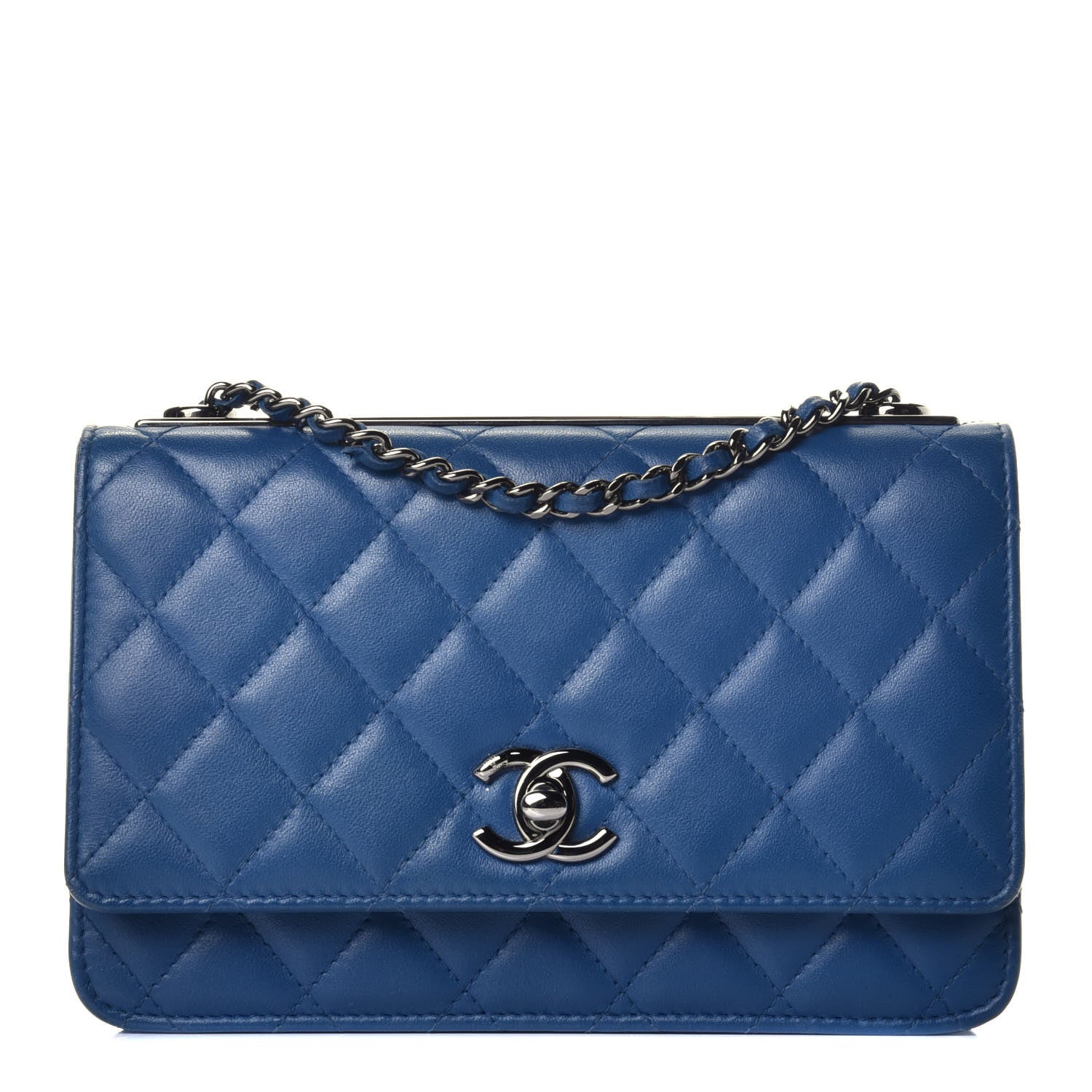 Chanel Lambskin Quilted Trendy CC Wallet On Chain WOC Blue 1 of 16