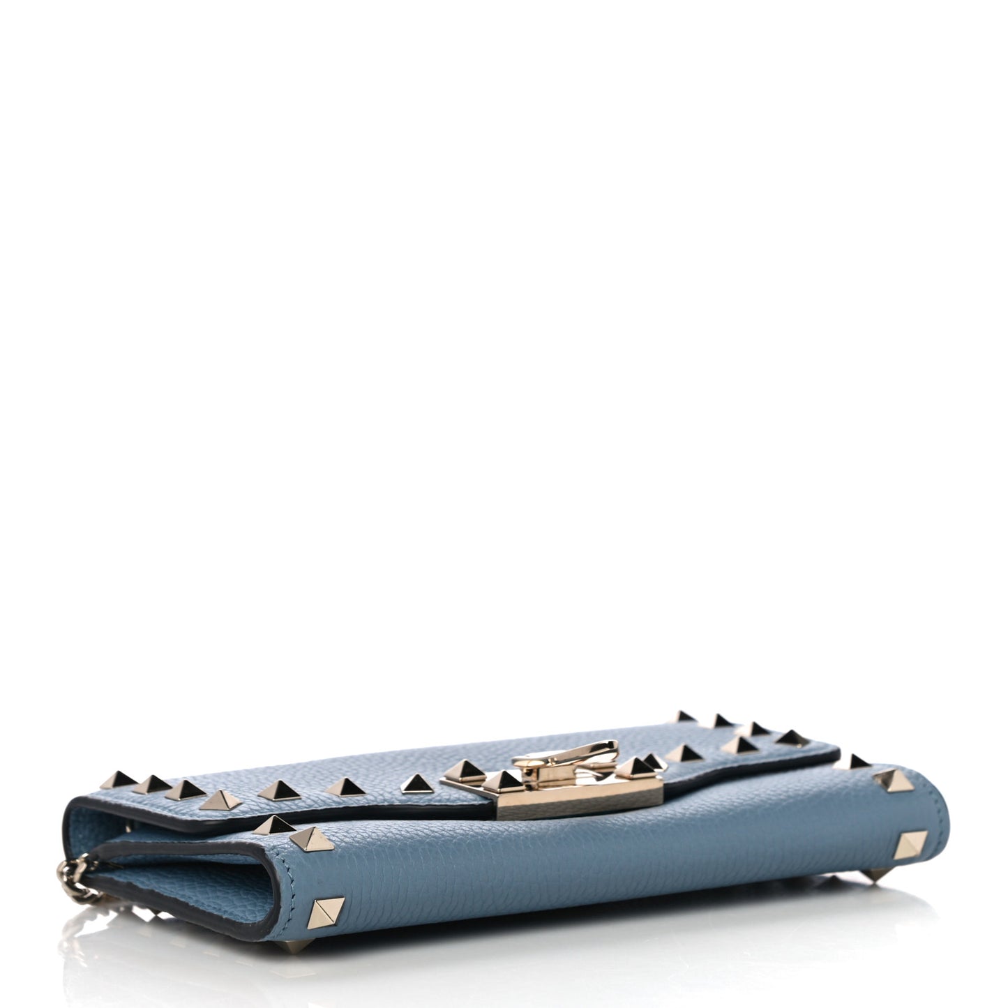 Pebbled Calfskin Rockstud Flip Lock Wallet On Chain Niagara