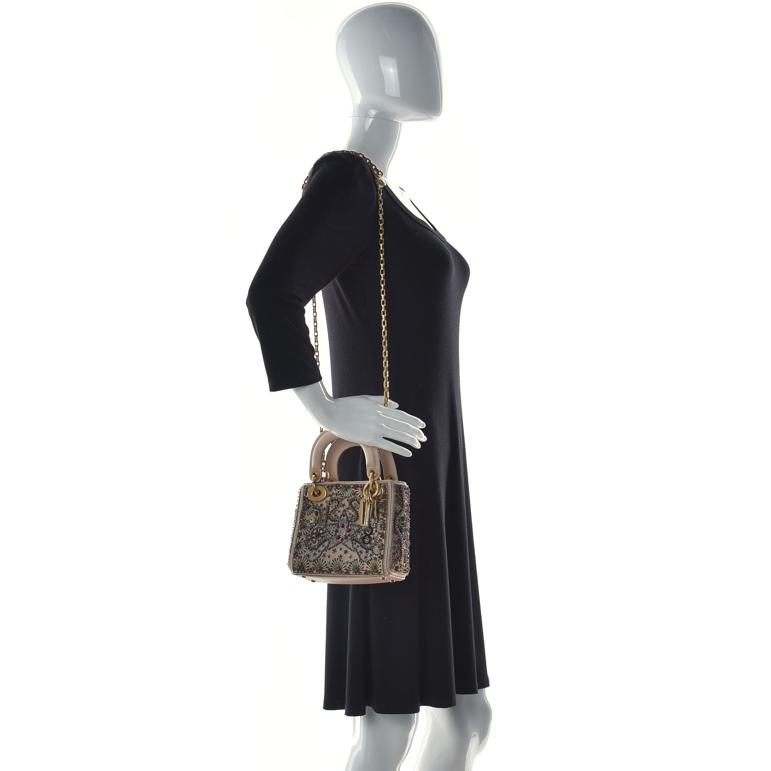 Christian Dior Calfskin Beaded Mini Lady Dior Beige Multicolor 2 of 14