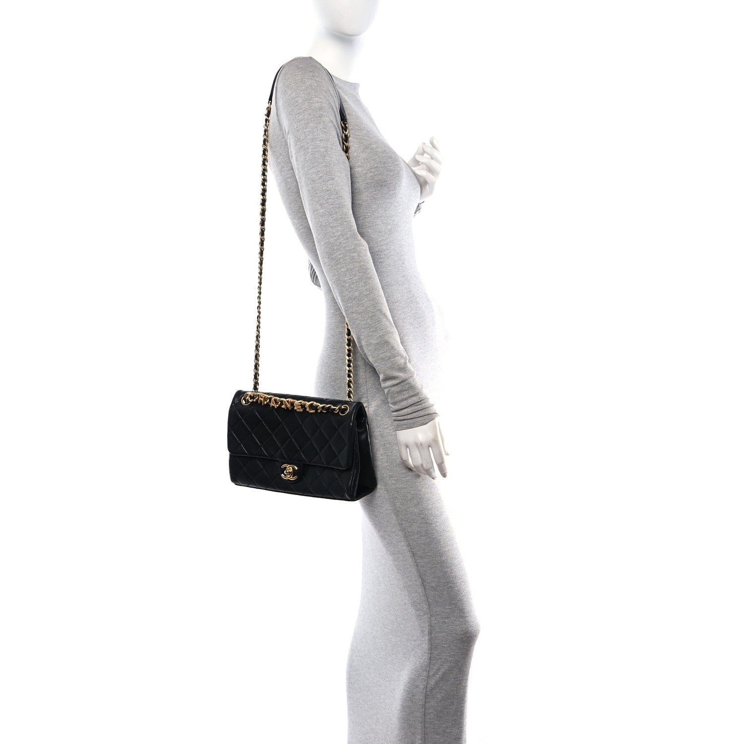 Chanel Lambskin Quilted Chaine Lettre Flap Black 2 of 11