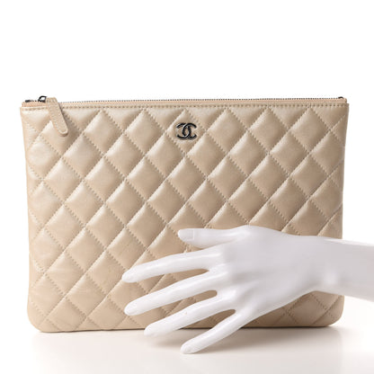 Chanel Iridescent Lambskin Quilted Medium Cosmetic Case Beige 2 of 11