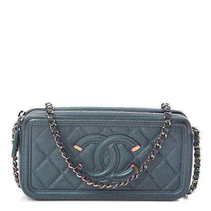 Chanel Iridescent Caviar Quilted CC Filigree Clutch With Chain Dark Turquoise 1 of 12