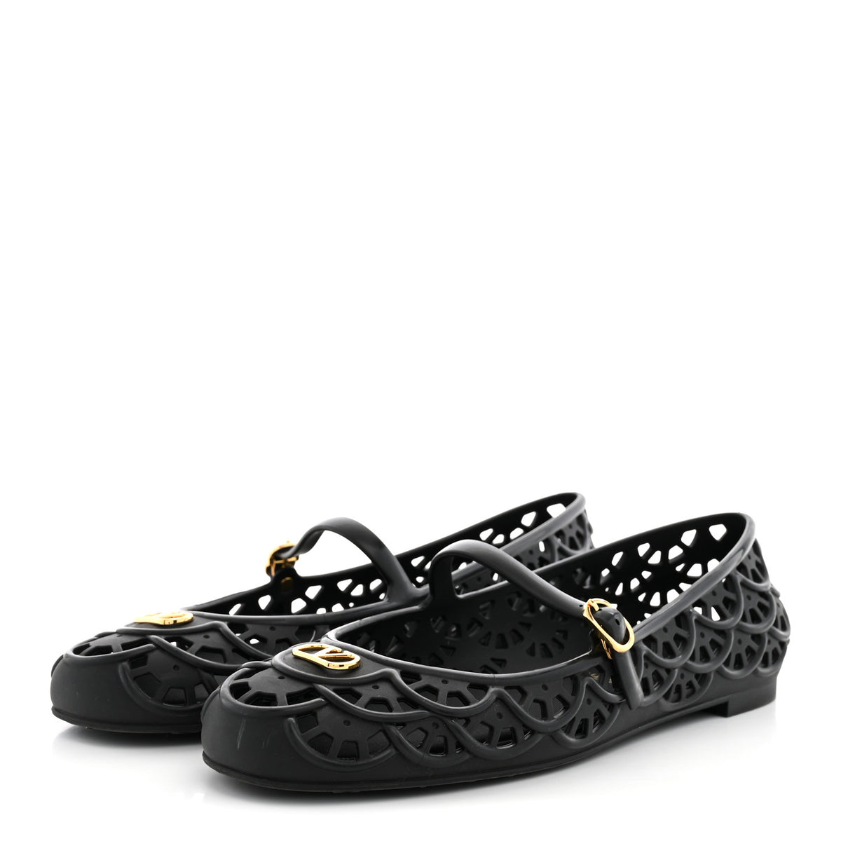 Scalloped Rubber VLogo Ondette Ballerina Flats 41 Black