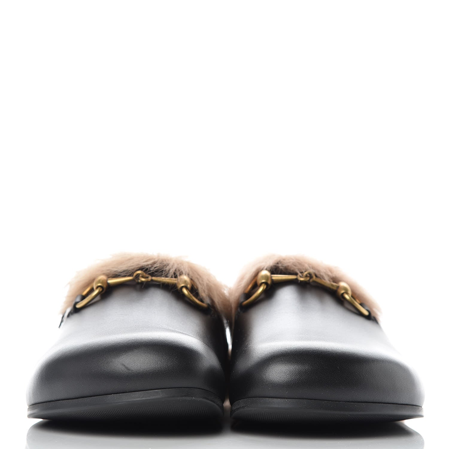 Gucci Calfskin Fur Mens Horsebit River Slingback Slippers 6 Black 2 of 9