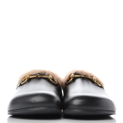 Gucci Calfskin Fur Mens Horsebit River Slingback Slippers 6 Black 2 of 9