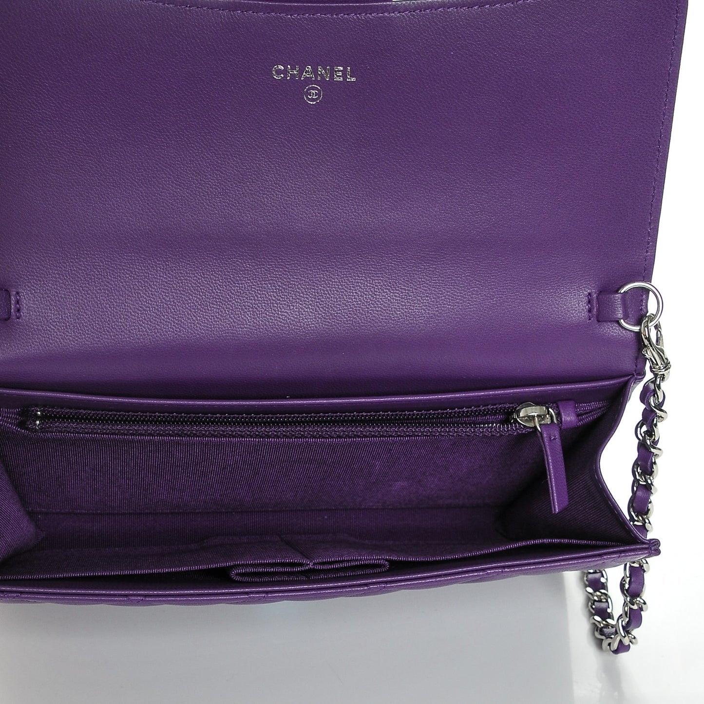 Lambskin Quilted Wallet on Removable Chain Purple