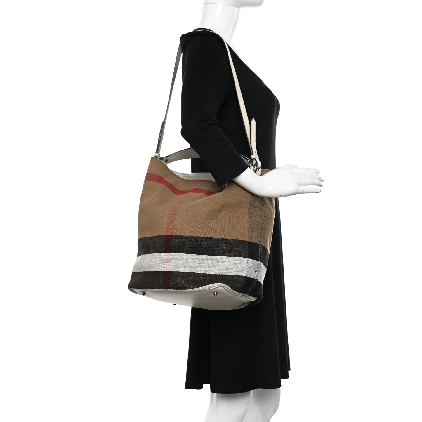 Canvas Mega Check Medium Ashby Hobo White