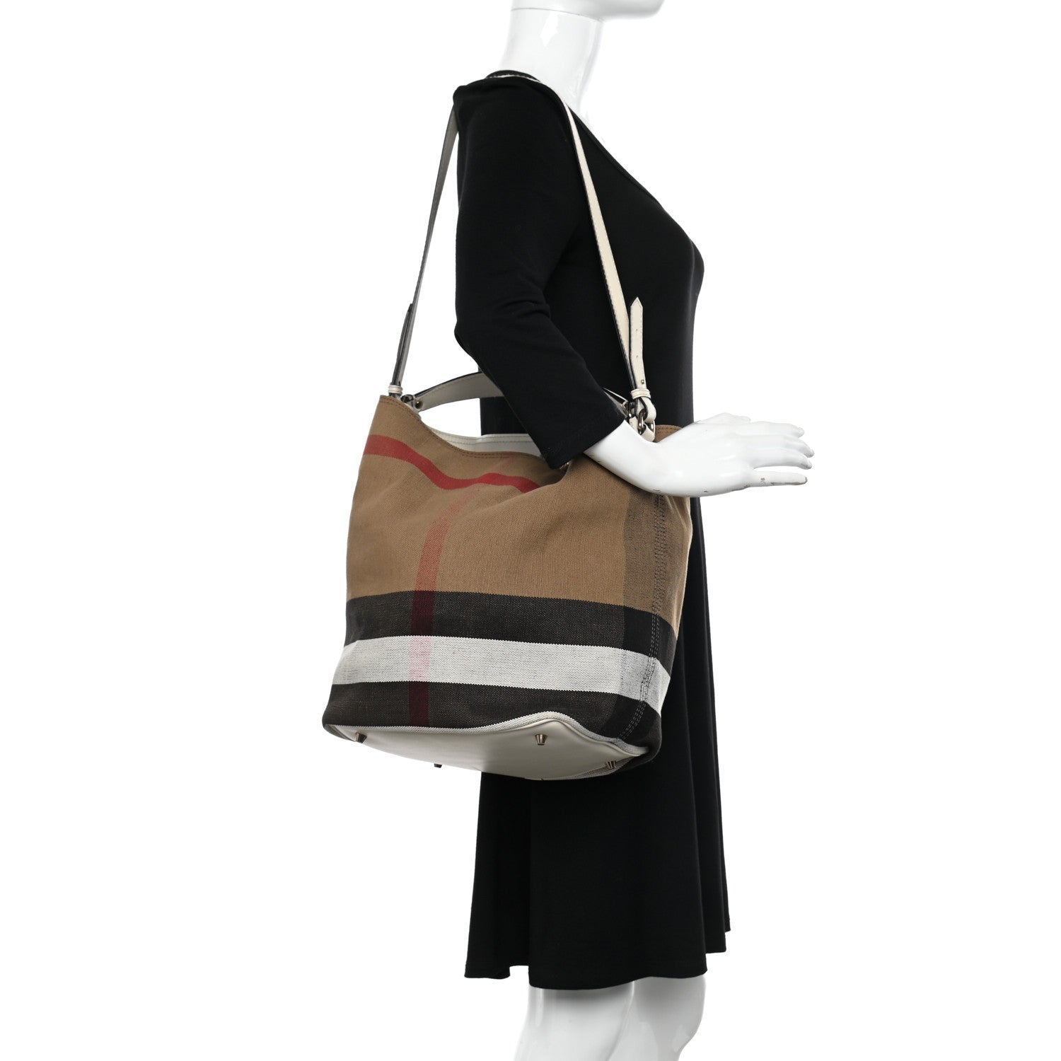 Burberry Canvas Mega Check Medium Ashby Hobo White 2 of 9