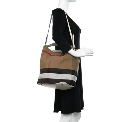 Burberry Canvas Mega Check Medium Ashby Hobo White 2 of 9