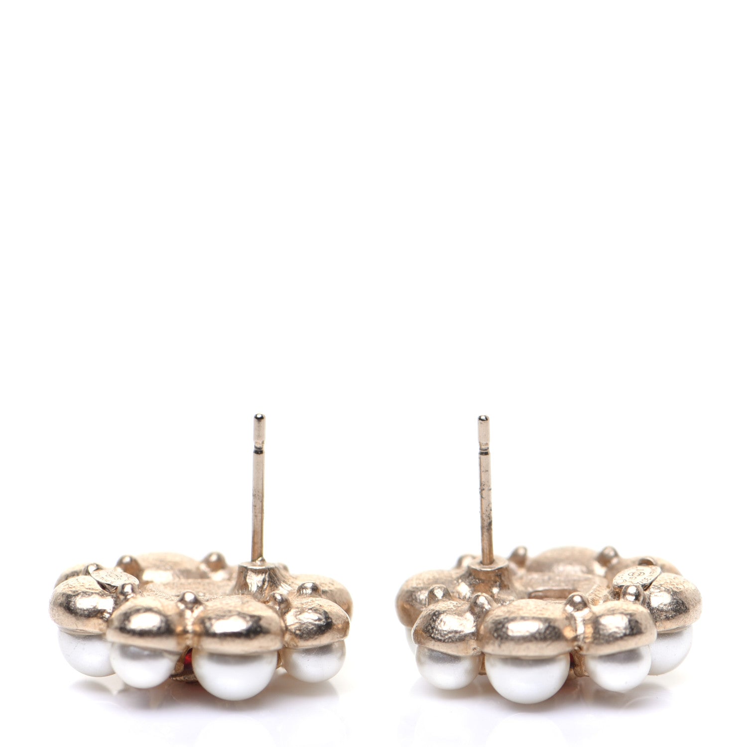 Chanel Gripoix Poured Glass Pearl Crystal CC Earrings Red Gold 4 of 6