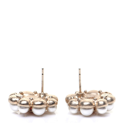 Chanel Gripoix Poured Glass Pearl Crystal CC Earrings Red Gold 4 of 6