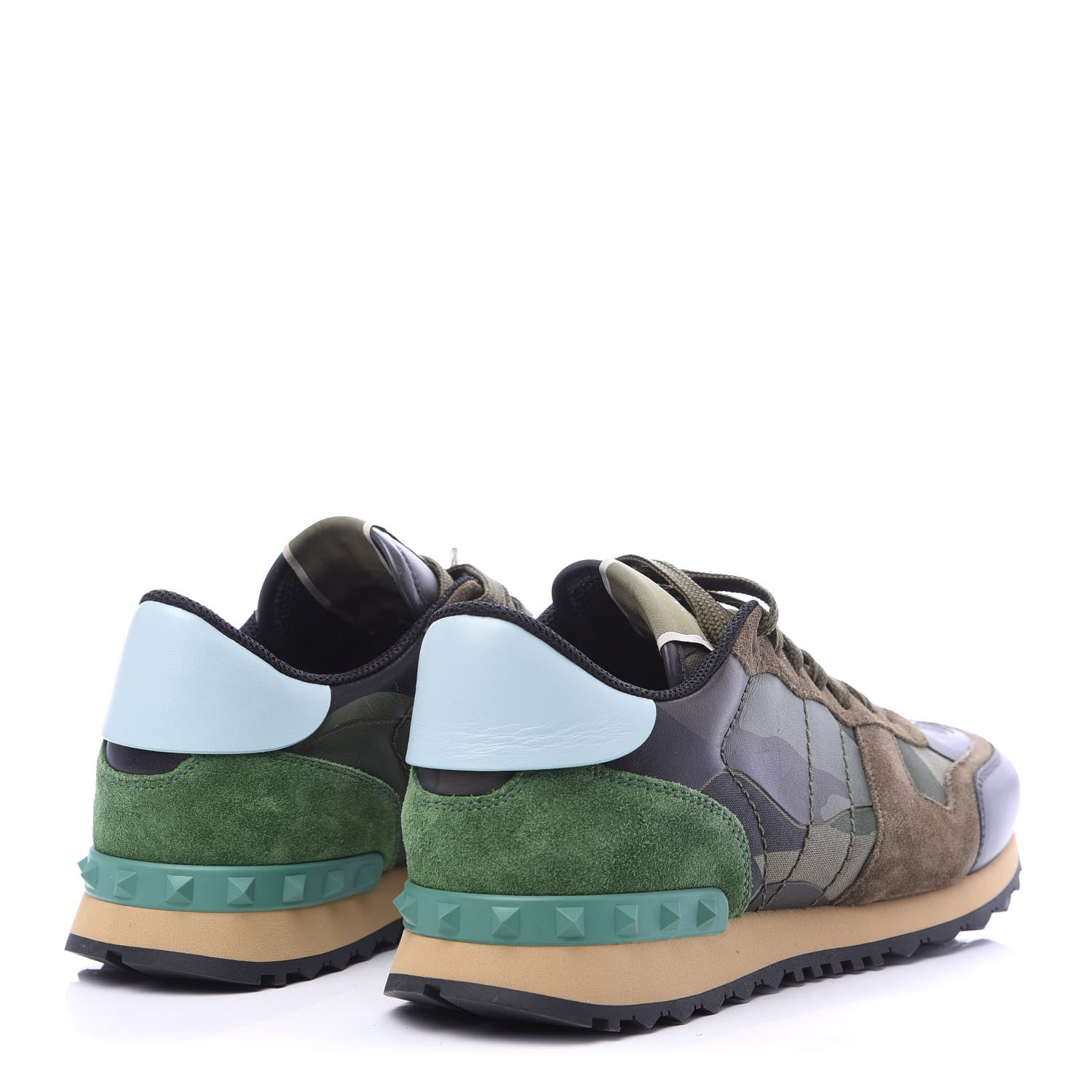Valentino Garavani Nappa Fabric Suede Camouflage Mens Rockrunner Sneakers 41 Green Multicolor 4 of 7