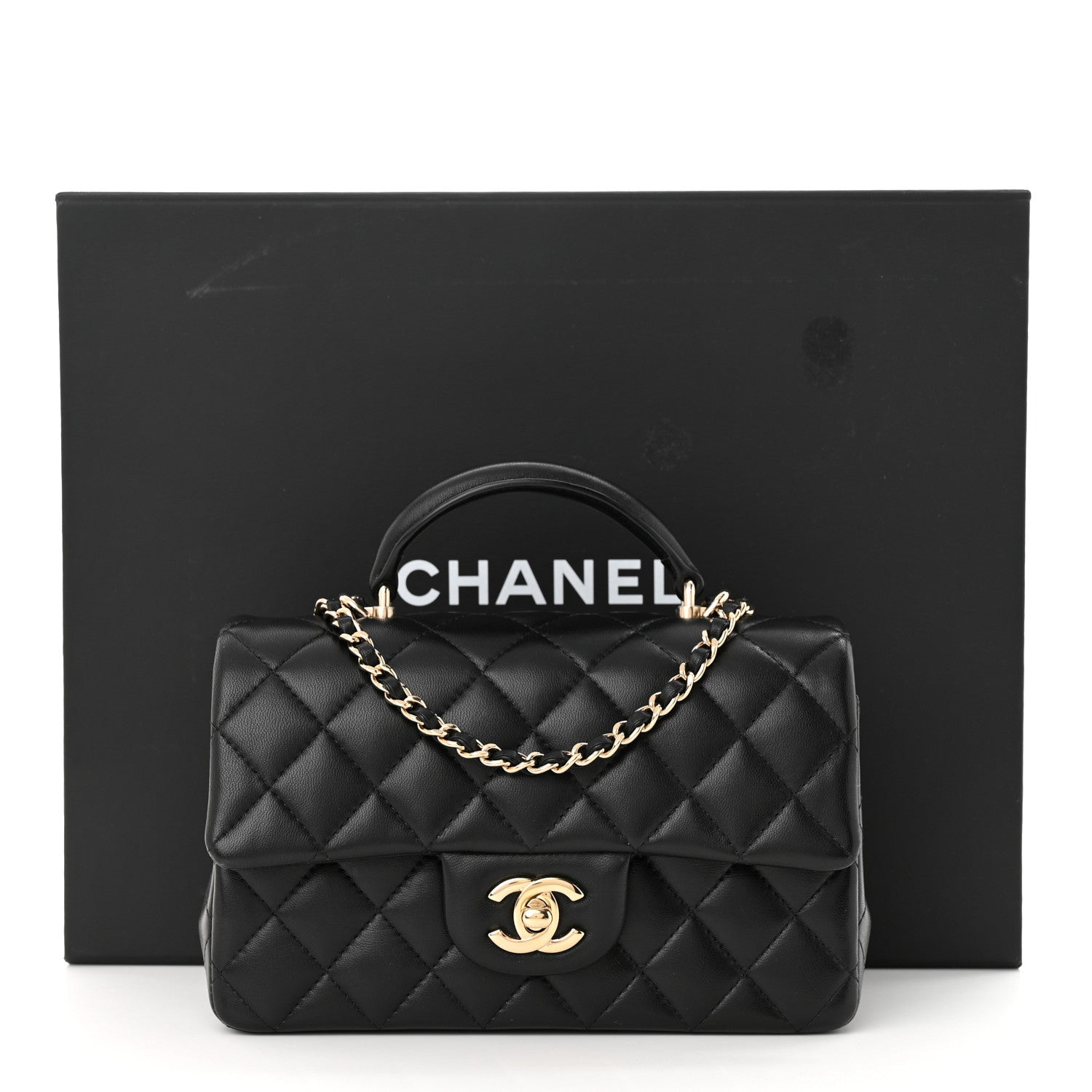 Chanel Lambskin Quilted Mini Top Handle Rectangular Flap Black 11 of 11
