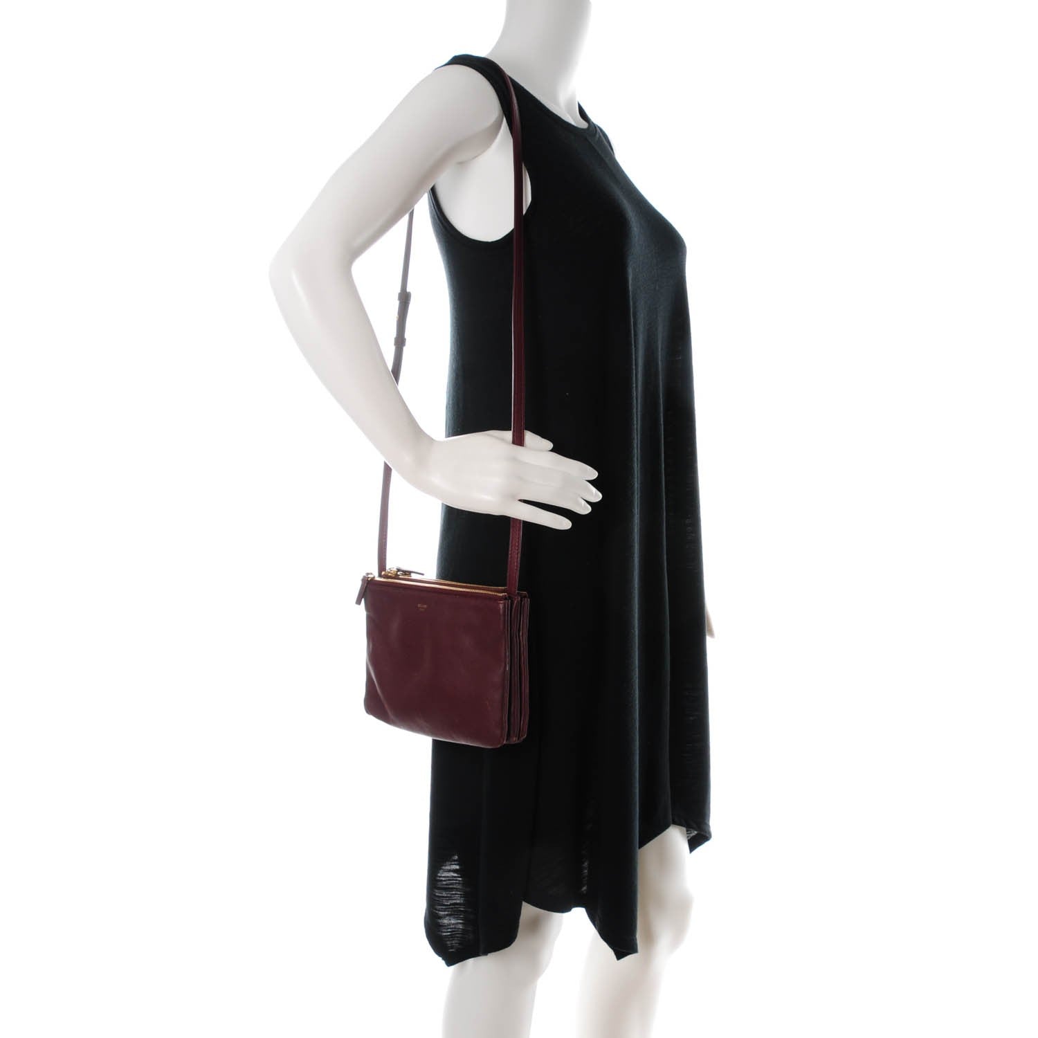 Celine Smooth Lambskin Small Trio Crossbody Bag Burgundy 2 of 10