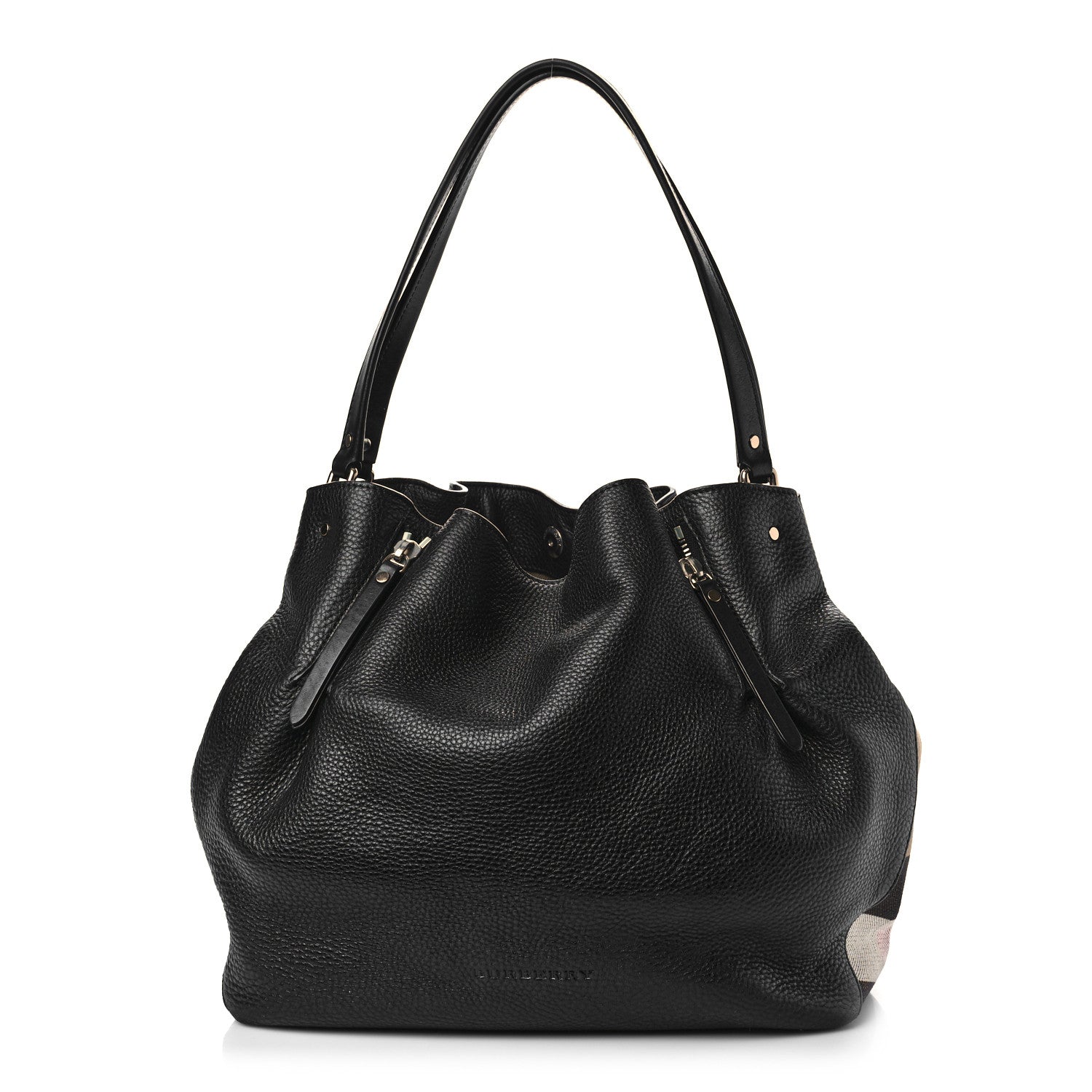 Burberry Grainy Calfskin House Check Medium Maidstone Black 1 of 9
