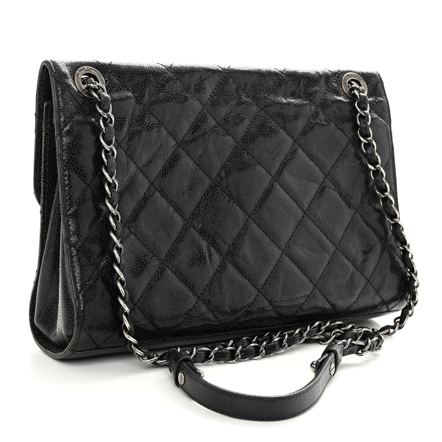 Crumpled Grained Calfskin Medium CC Crave Flap Black