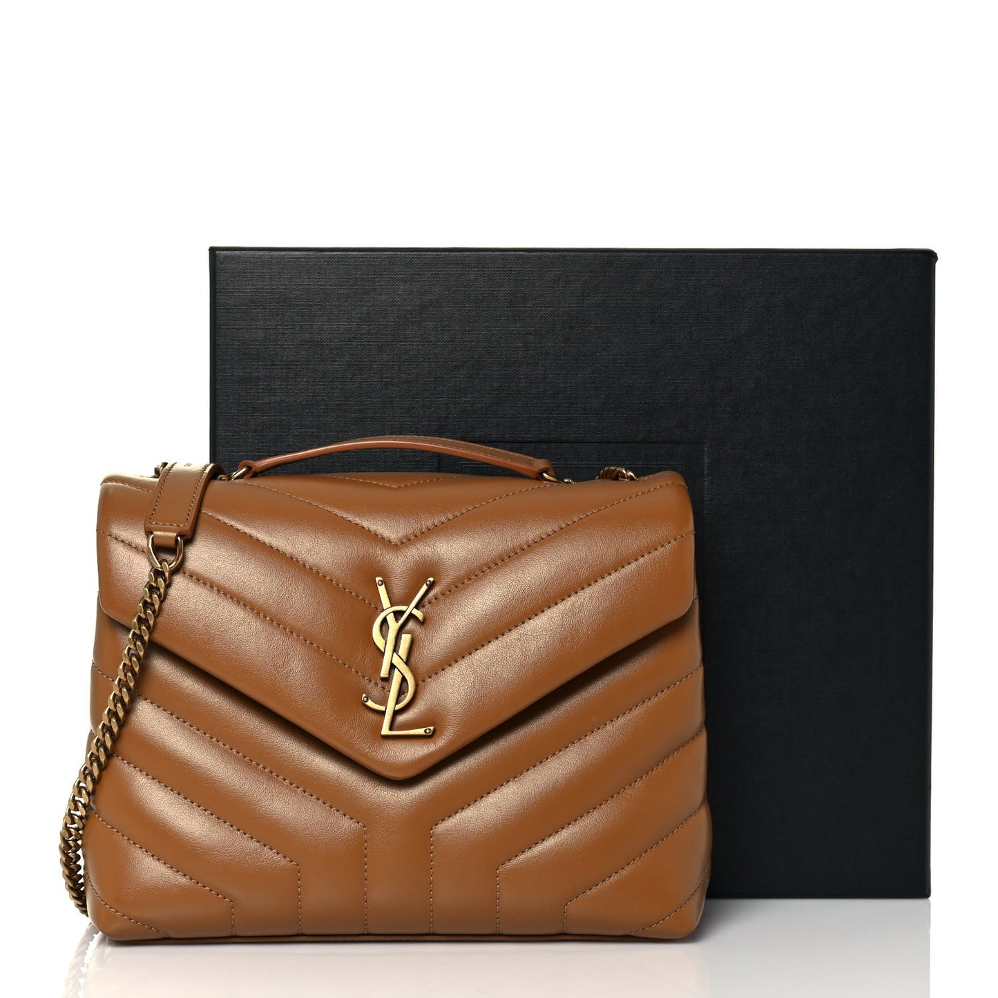 Calfskin Y Quilted Monogram Small Loulou Chain Satchel Dark Natural