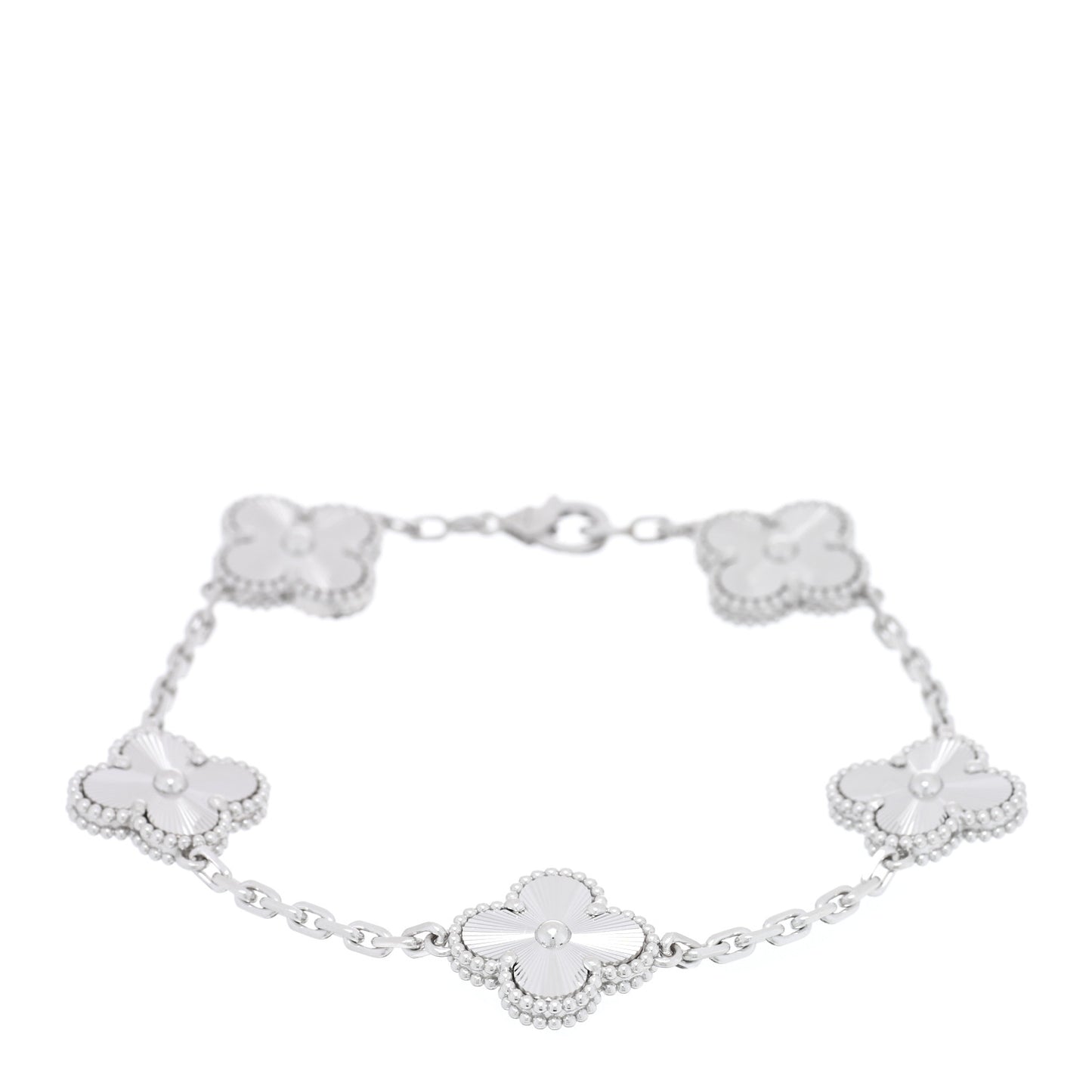 18K White Gold 5 Motifs Guilloche Vintage Alhambra Bracelet