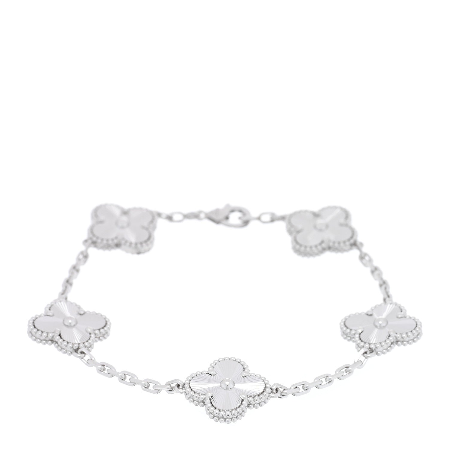 Van Cleef & Arpels 18K White Gold 5 Motifs Guilloche Vintage Alhambra Bracelet 1 of 3