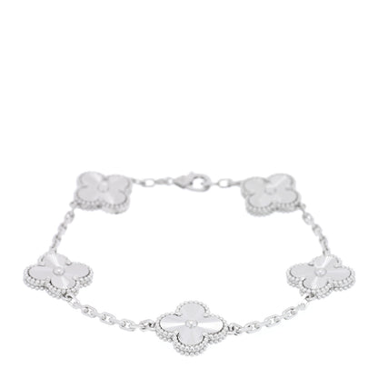 Van Cleef & Arpels 18K White Gold 5 Motifs Guilloche Vintage Alhambra Bracelet 1 of 4