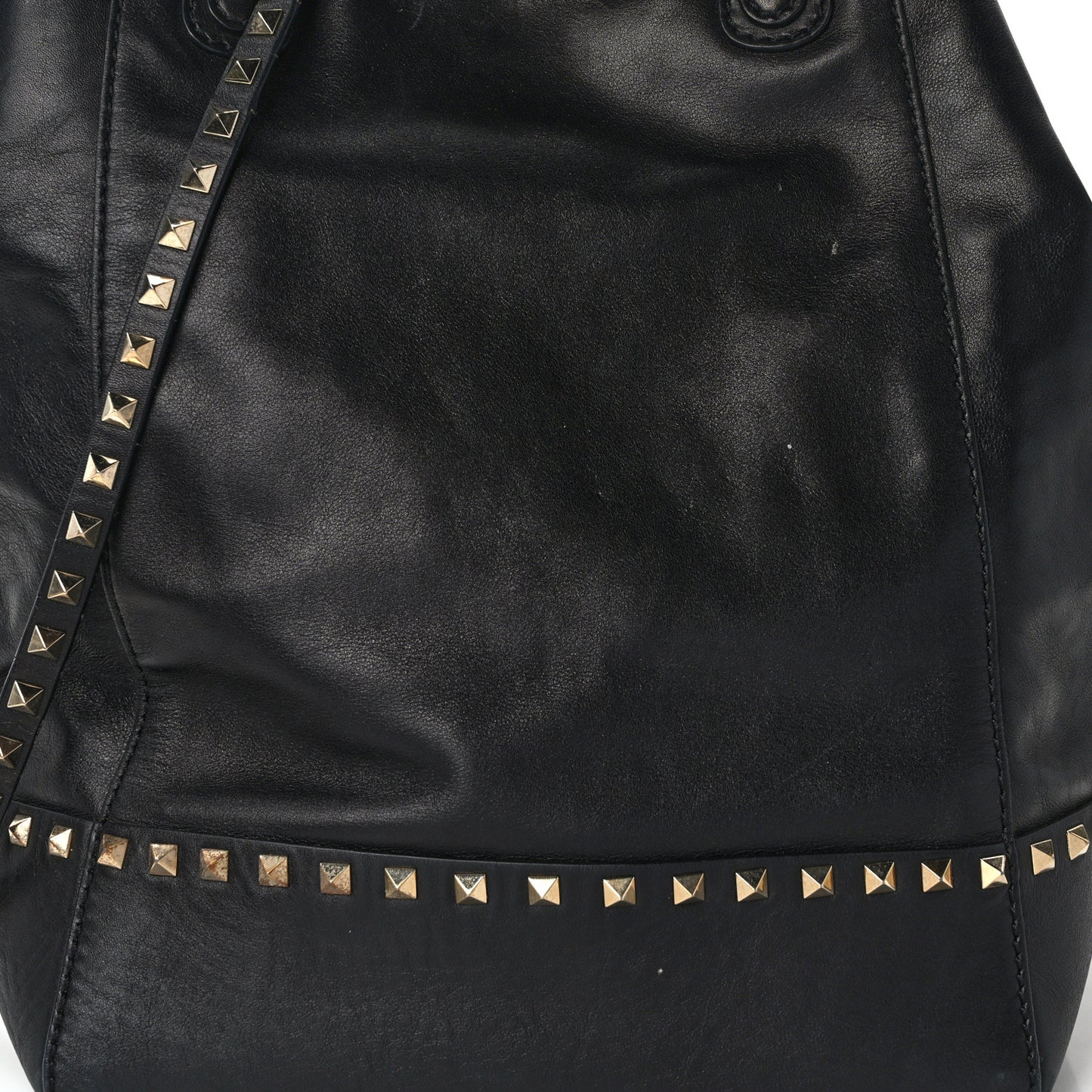 Calfskin Rockstud New Dome Bucket Tote Black
