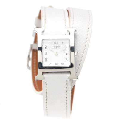 Hermes Stainless Steel Epsom 21mm Heure H Hour Double Tour Quartz Watch Blanc 1 of 5