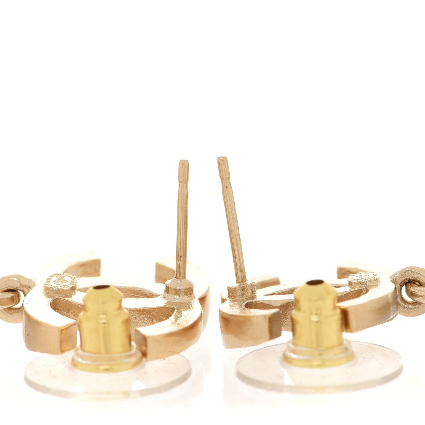 Metal CC Crystal Drop Earrings Gold