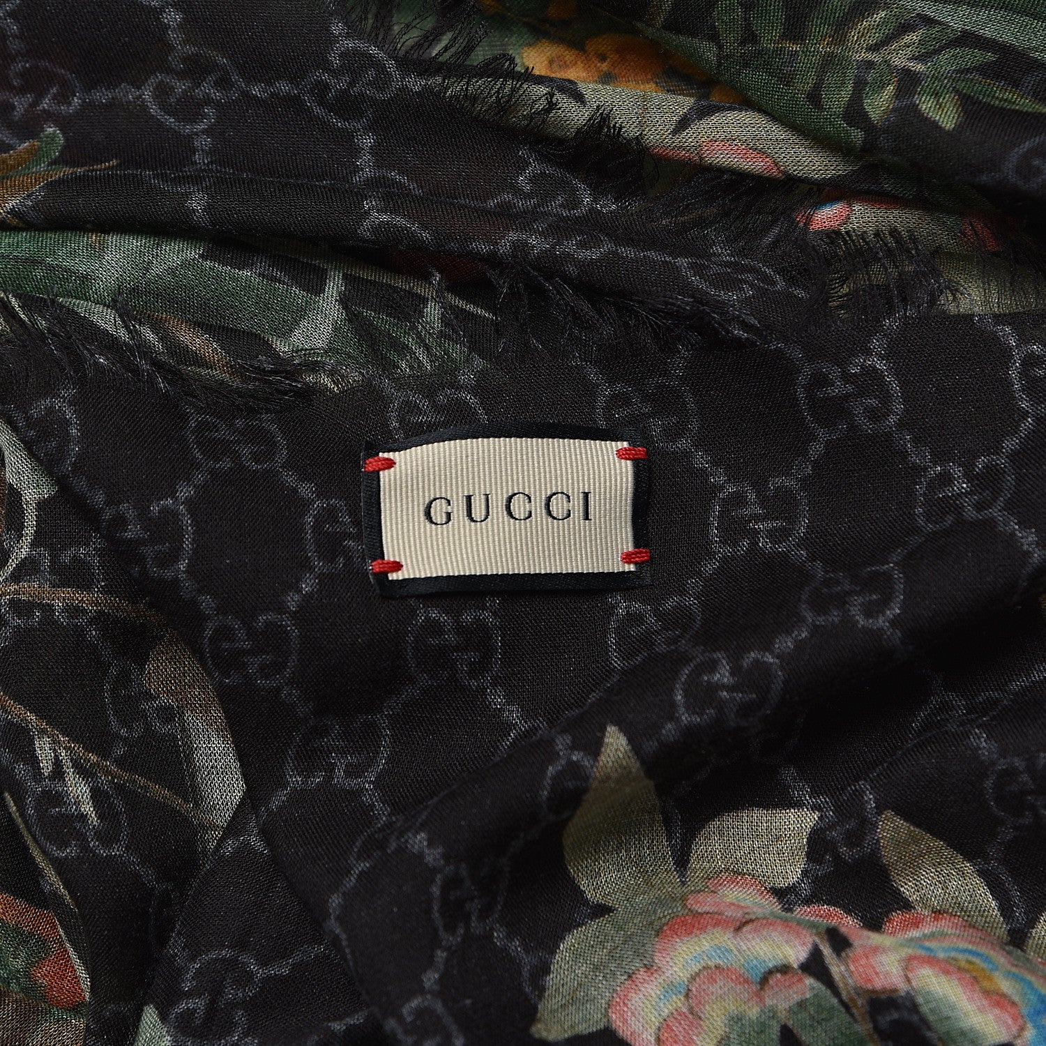 Gucci Modal Silk GG Monogram GG Tian Square Shawl Black Medium Grey 4 of 4