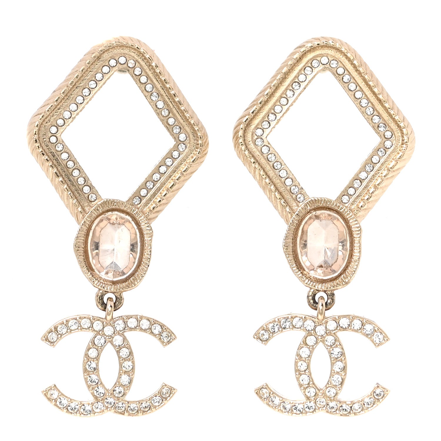Chanel Crystal CC Drop Earrings Gold Pink 1 of 5