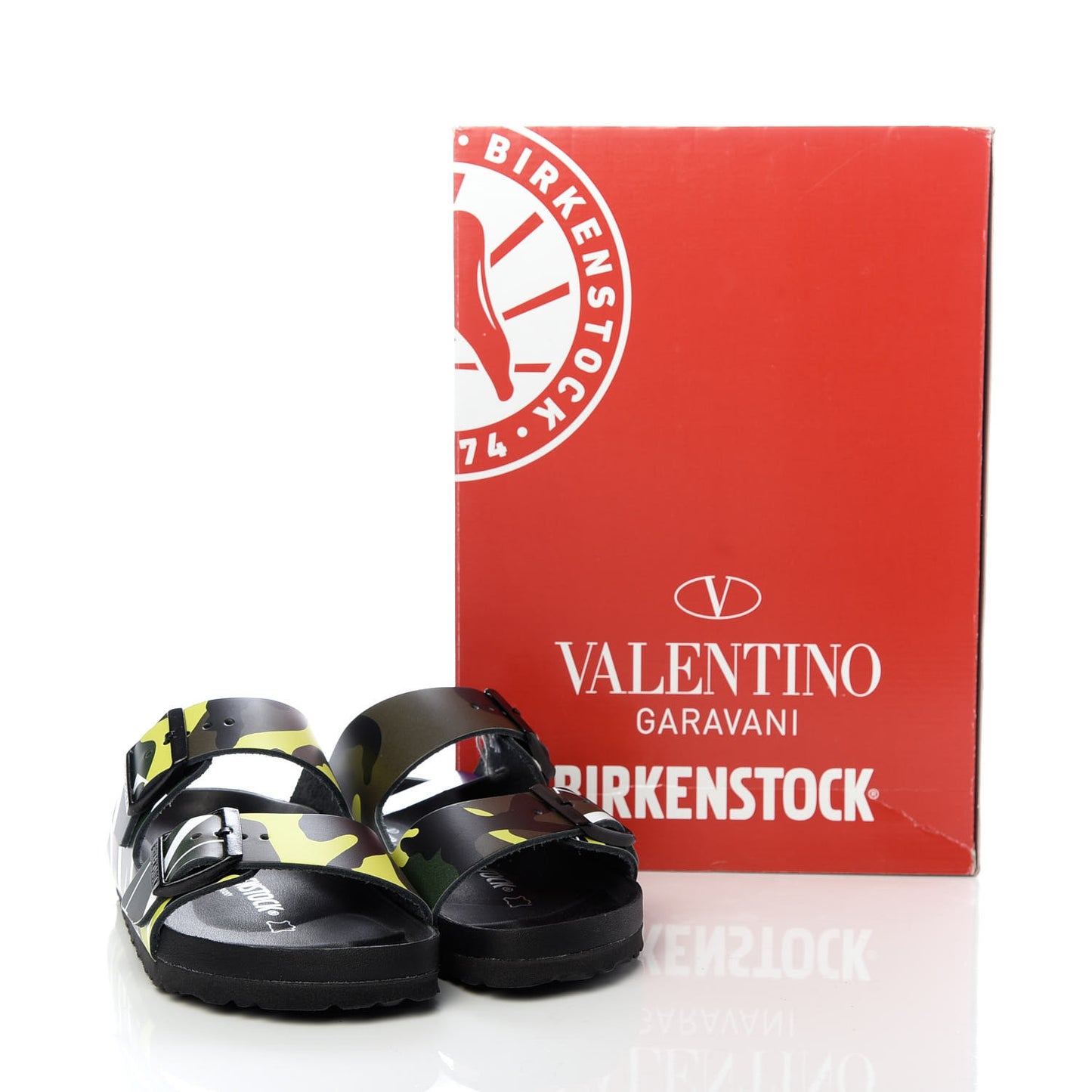 X BIRKENSTOCK Calfskin VLTN Arizona Slide Sandals 35 Army Green Lime