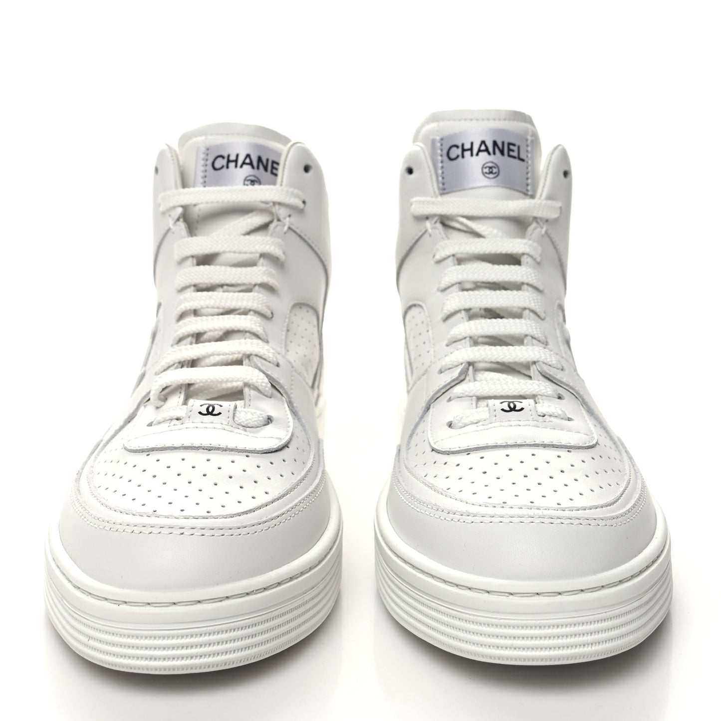 Calfskin CC High Top Sneaker 40 White