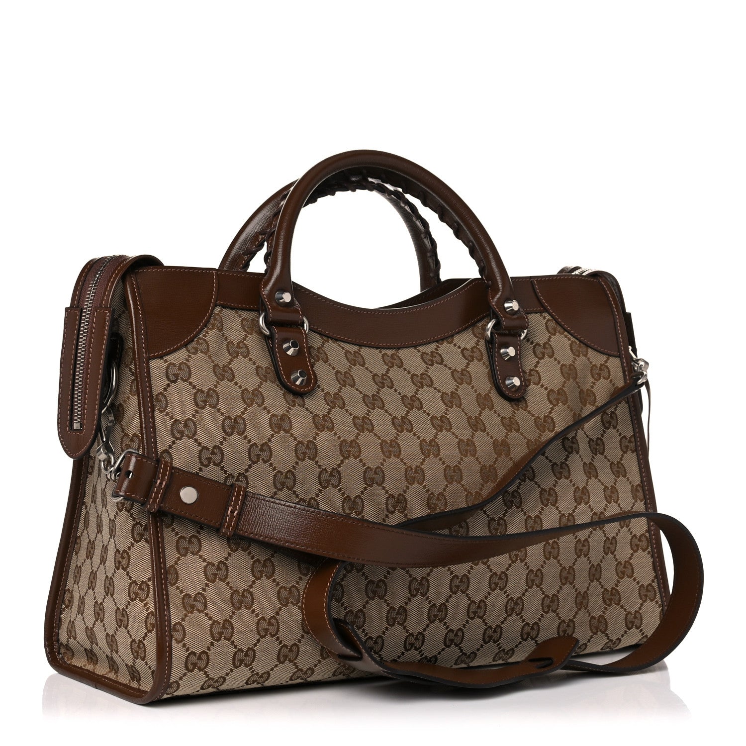 Balenciaga X GUCCI GG Monogram Azalea Calfskin Neo Classic Silver Hardware Medium City Beige Ebony Brown Sugar 3 of 10