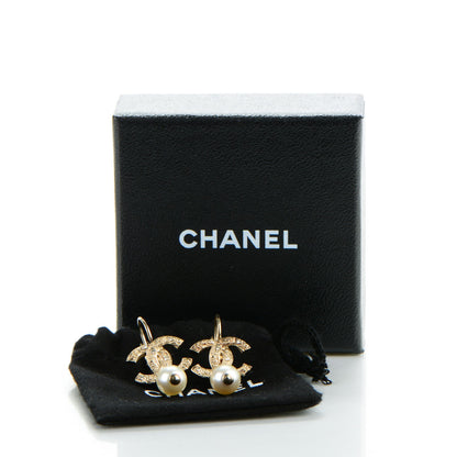 Chanel Pearl Crystal CC Drop Earrings Gold 5 of 5