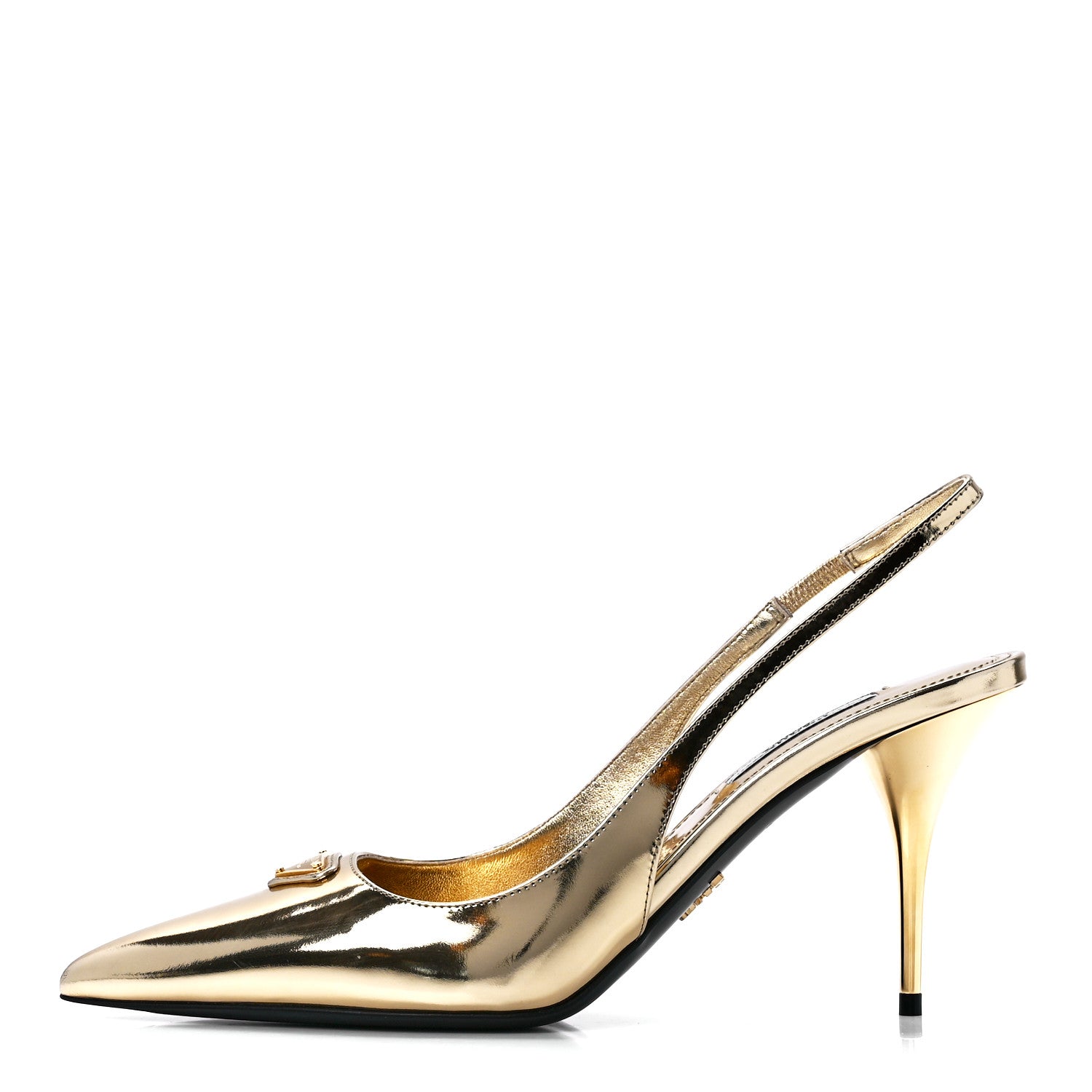 Prada Metallic Calfskin Metal Triangle Logo 85mm Slingback Pumps 38 Platino 1 of 8