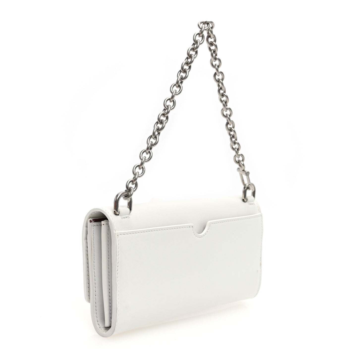 Calfskin Jitney Logo Flap Wallet On Chain White