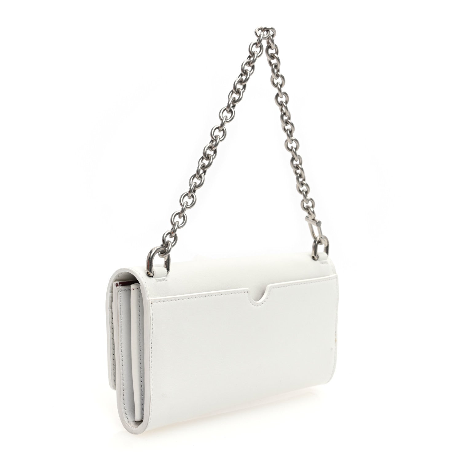 Off-White Calfskin Jitney Logo Flap Wallet On Chain White 3 of 10