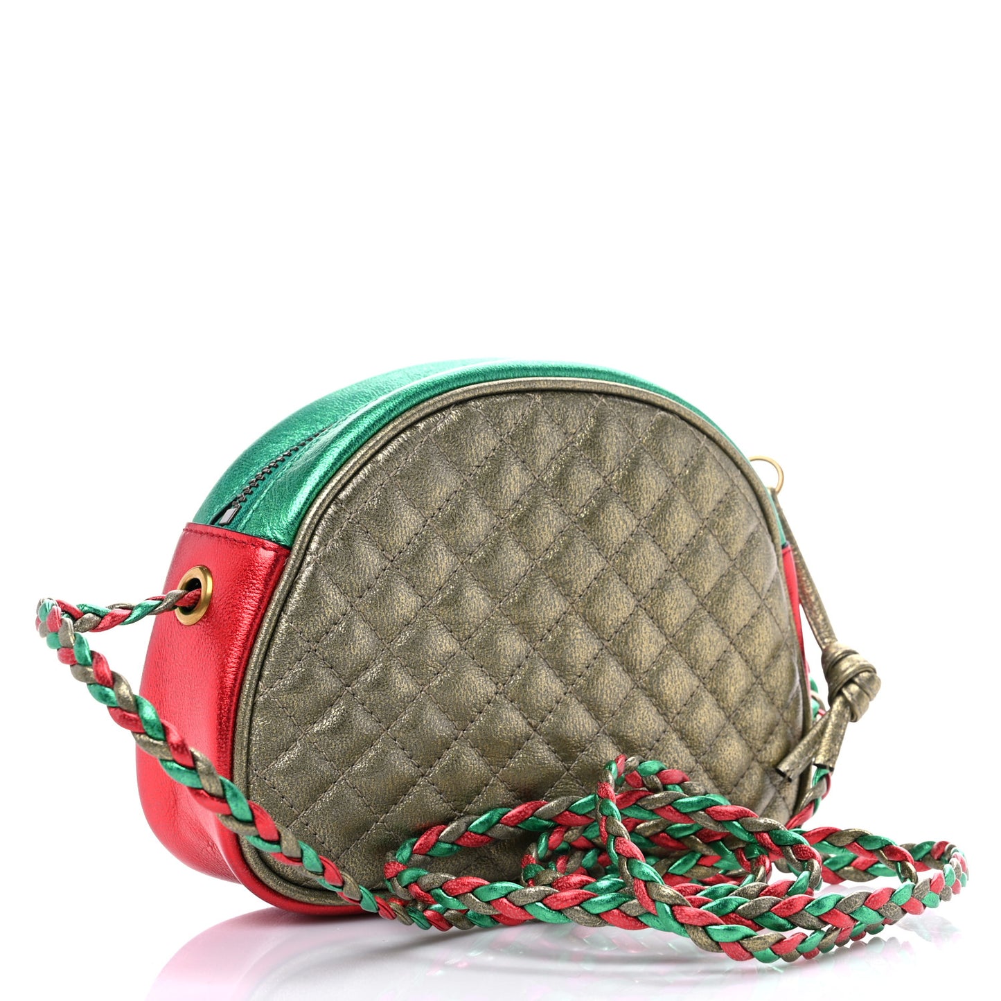 Laminated Nappa Trapuntata Mini Zumi Dome Shoulder Bag Rosso Jasmine Green Rame