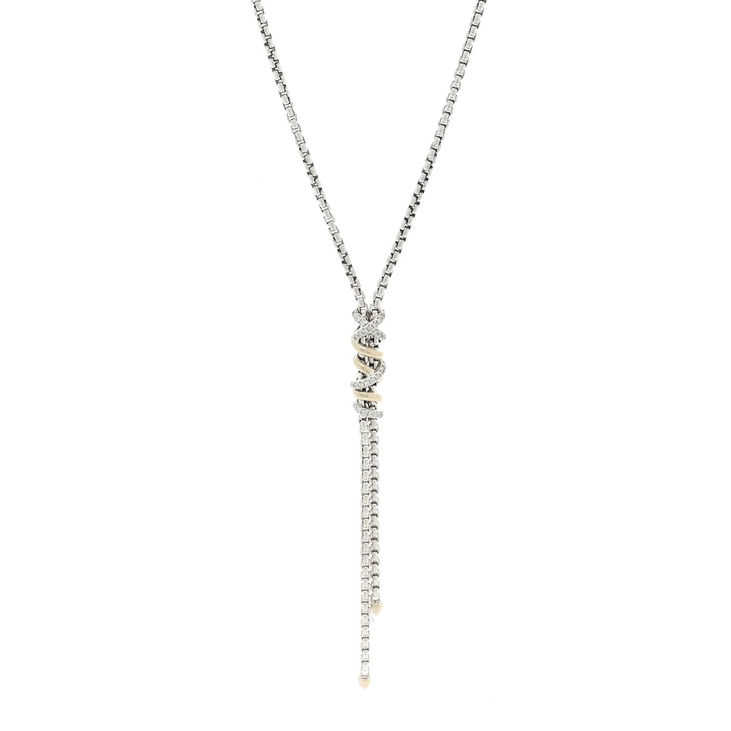 David Yurman Sterling Silver 18K Yellow Gold Diamond Helena Y Necklace 1 of 4