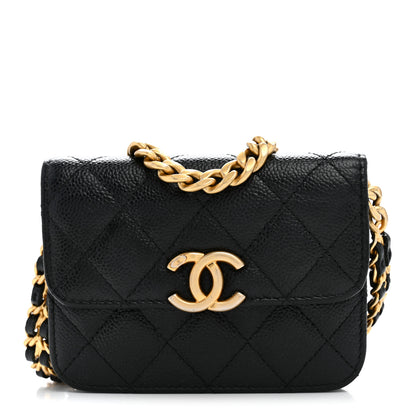 Chanel Shiny Caviar Quilted Chain Melody Card Holder On Chain Black 1 of 12