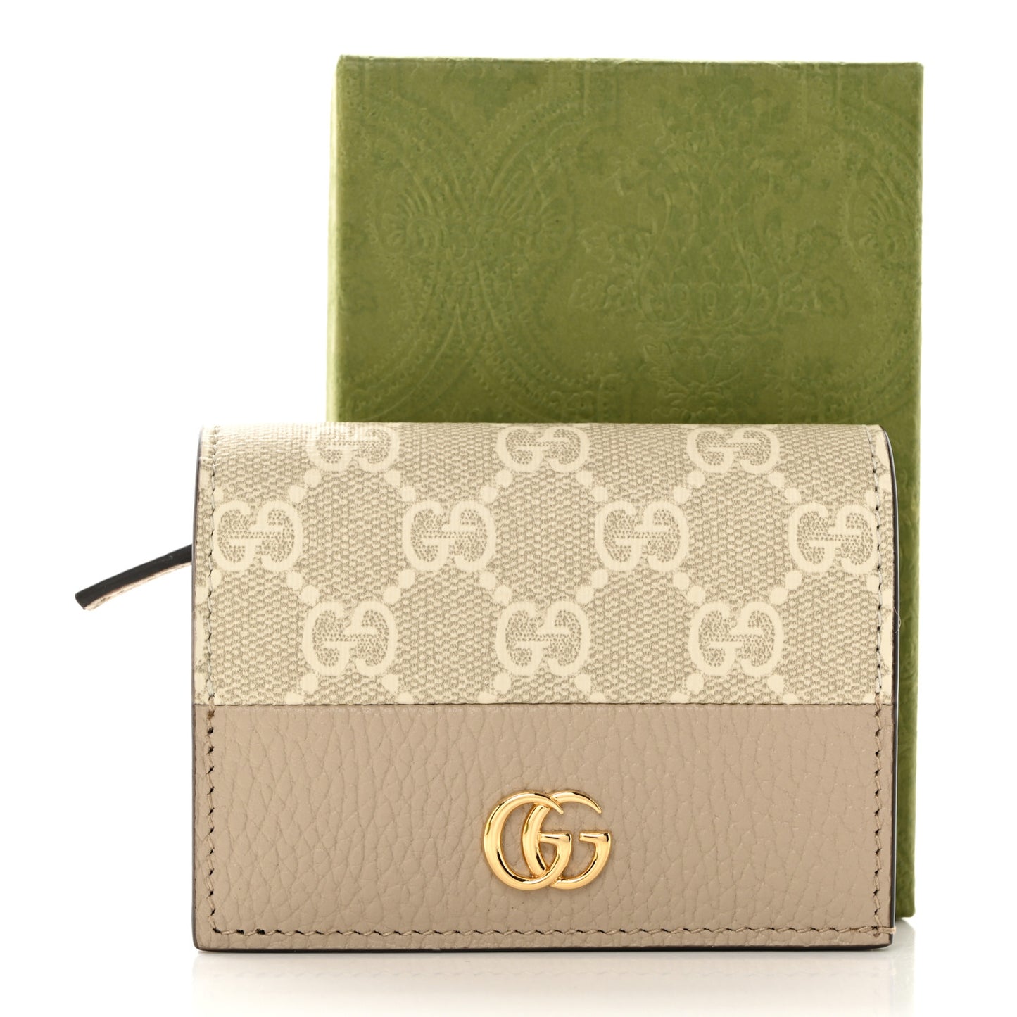 Dollar Calfskin GG Supreme Monogram GG Marmont Card Case Beige Mystic White Oatmeal