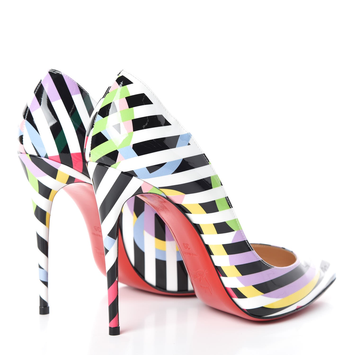 Christian Louboutin Patent Cinestripes Pigalle Follies 100 Pumps 39 Multi 4 of 8