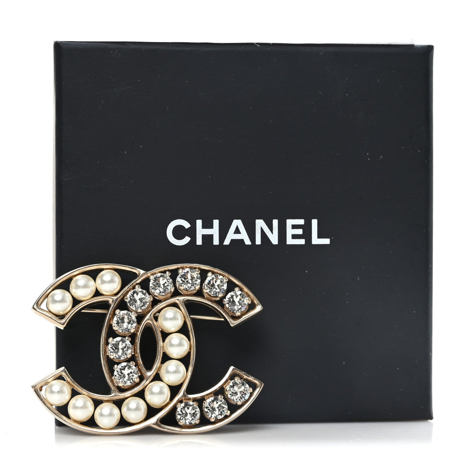 Chanel Pearl Crystal CC Brooch Gold Pearly White 4 of 4