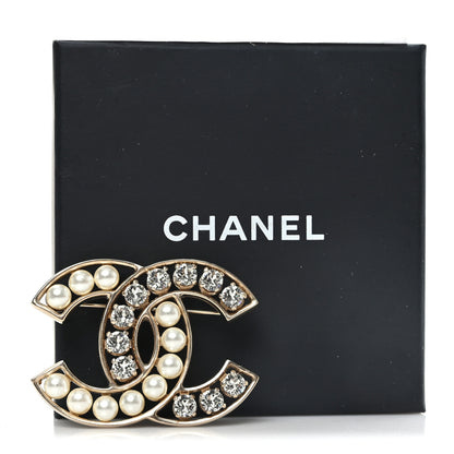 Chanel Pearl Crystal CC Brooch Gold Pearly White 4 of 4