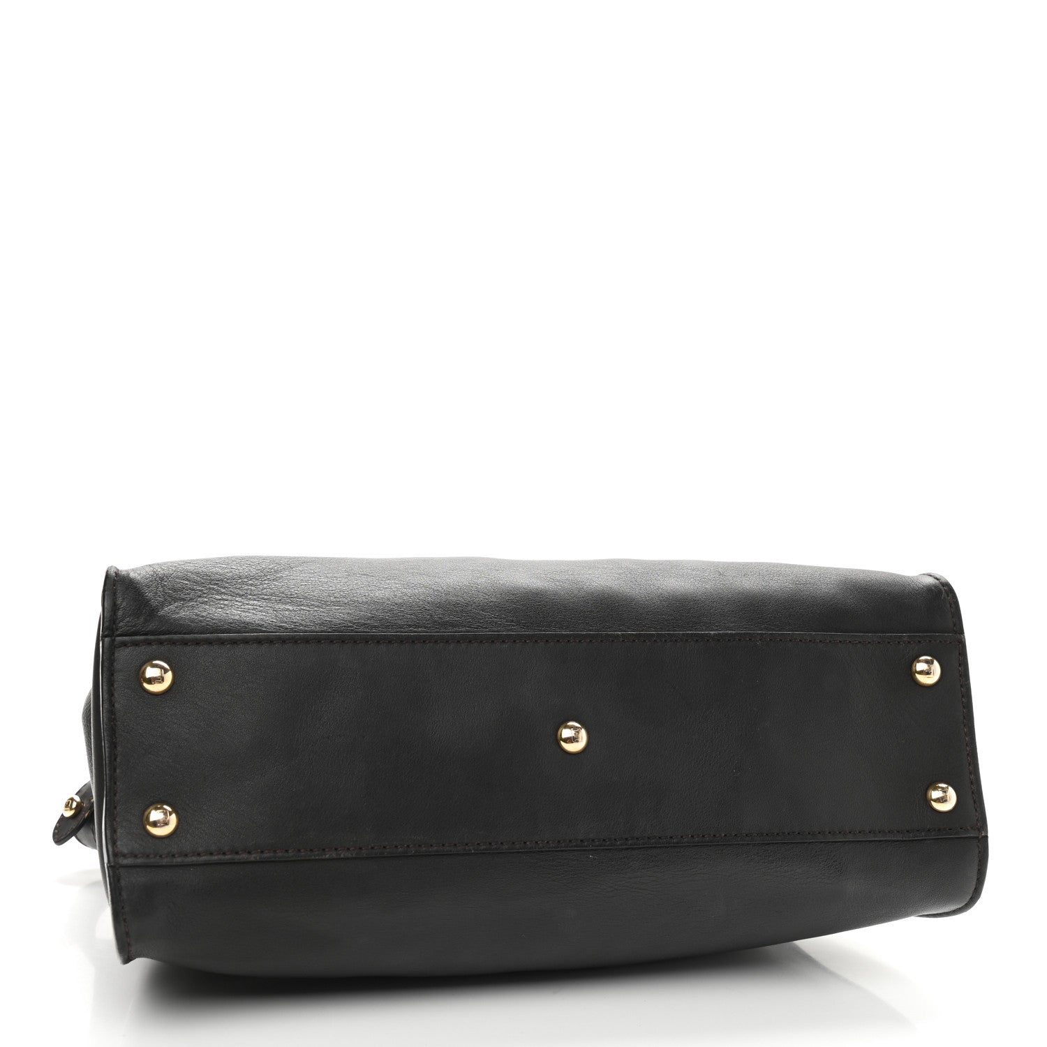 Fendi Vitello Seta Shiny Nappa Medium Peekaboo Iconic Satchel Dark Brown Yellow 4 of 9