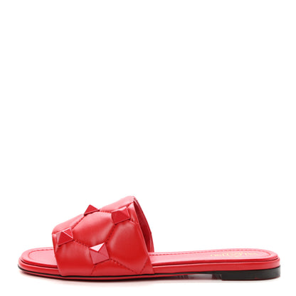 Valentino Garavani Nappa Monochrome Roman Stud Flat Slide Sandals 37 Rouge Pur 1 of 8