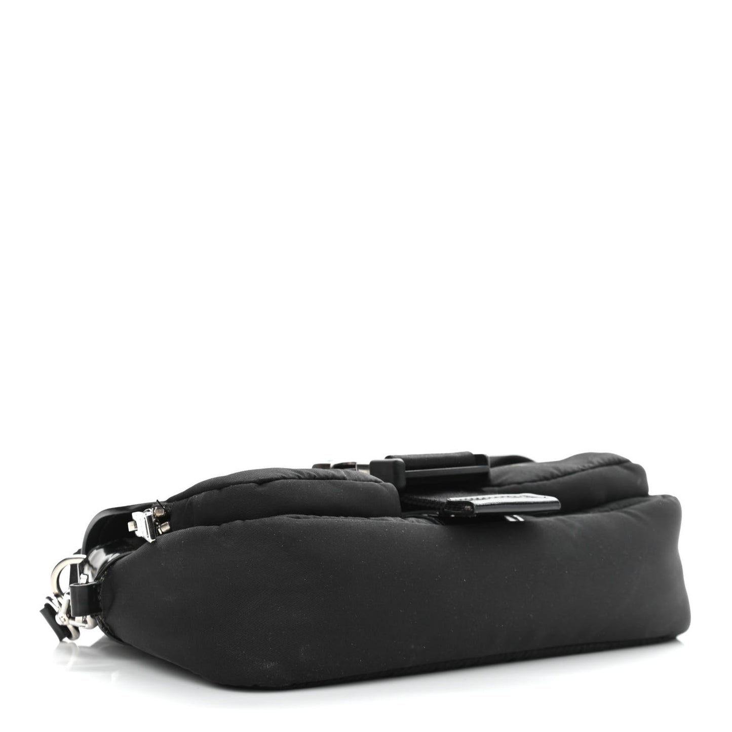 Re-Nylon Spazzolato Double Pocket Buckle Shoulder Bag Black