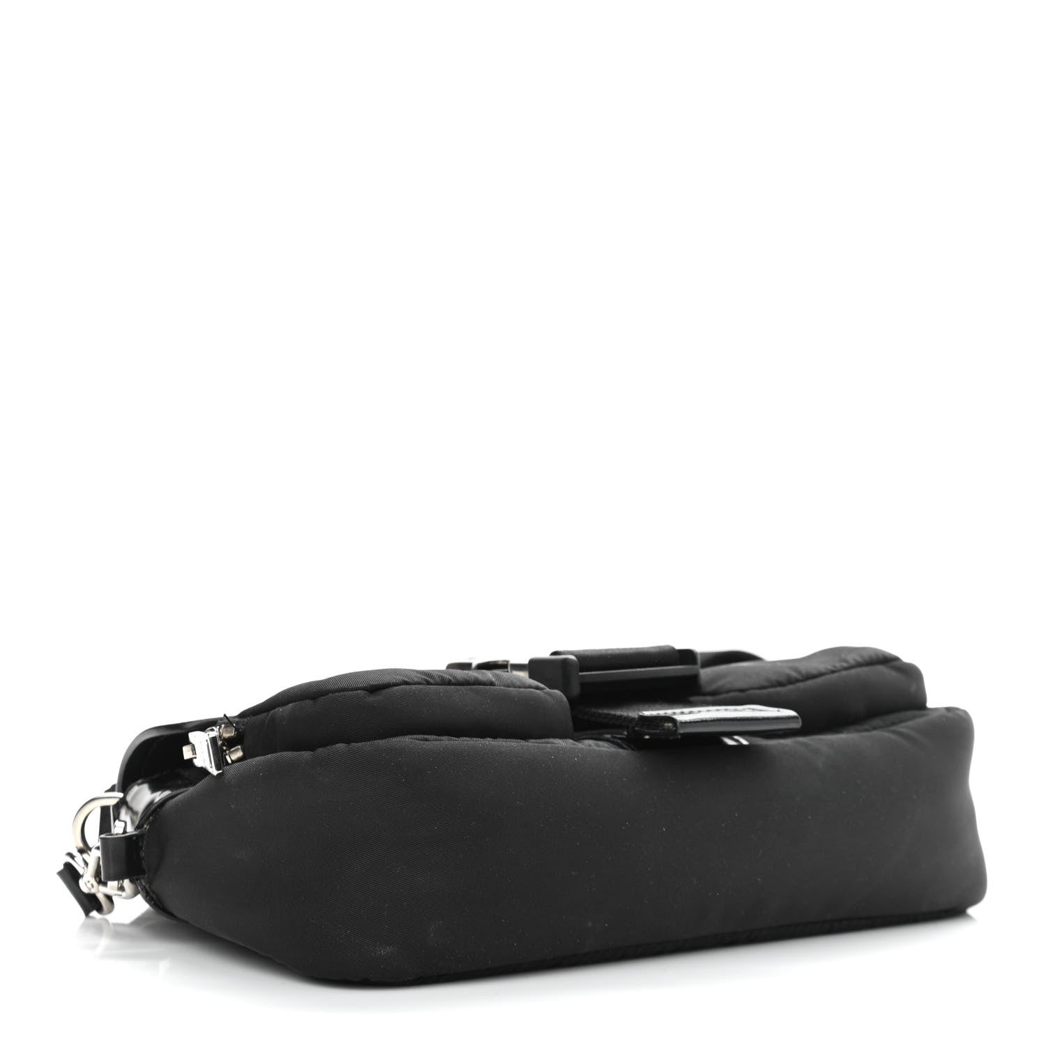 Prada Re-Nylon Spazzolato Double Pocket Buckle Shoulder Bag Black 4 of 11