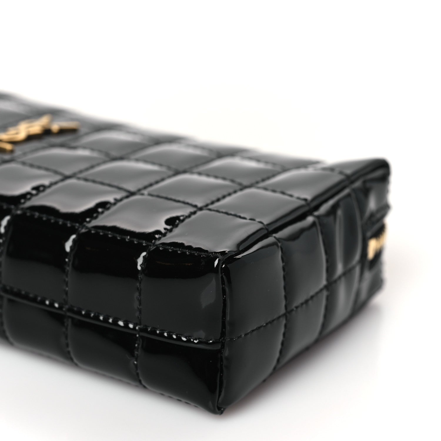 Saint Laurent Vinyl Carre Quilted Cassandre Wristlet Pouch Black 9 of 10