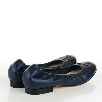 Chanel Lambskin Cap Toe CC Ballerina Flats 40 Navy Black 5 of 9